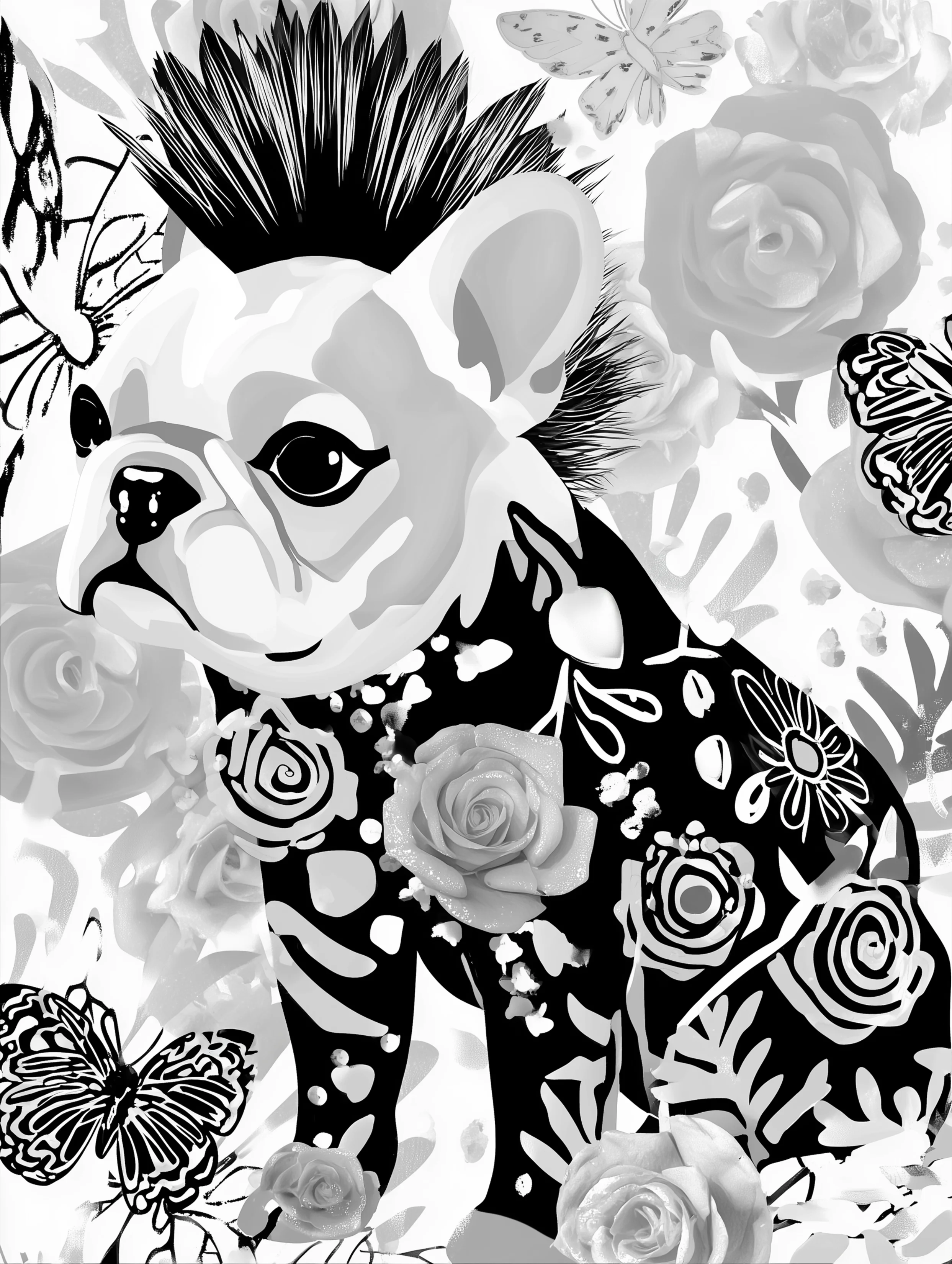 Free printable french bulldog coloring page featuring a short mohawk frenchie